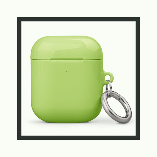 AVOCADO BLISS lime green AirPods® tough case featuring a sleek design and durable protection with an attached metal carabiner for easy portability.