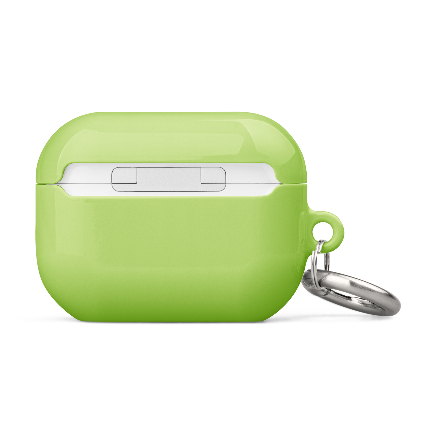 AVOCADO BLISS lime green AirPods® tough case featuring a sleek design and durable protection with an attached metal carabiner for easy portability.