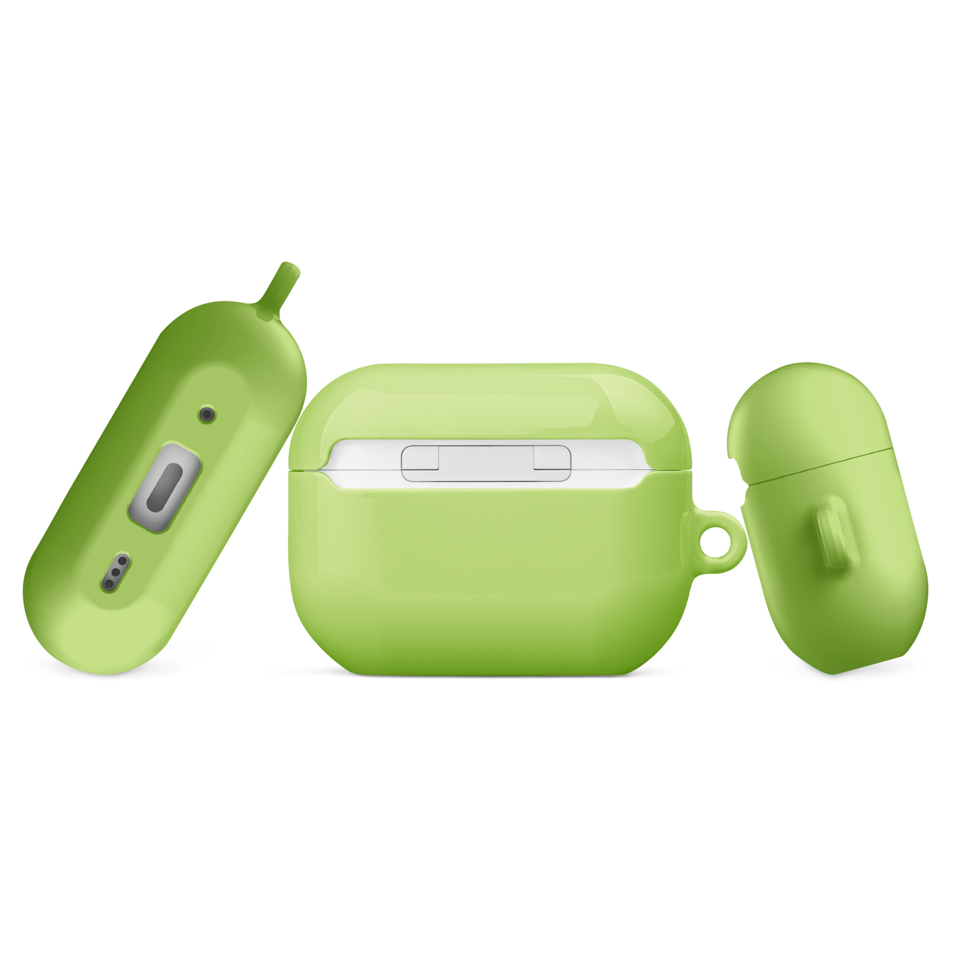 AVOCADO BLISS lime green AirPods® tough case featuring a sleek design and durable protection with an attached metal carabiner for easy portability.