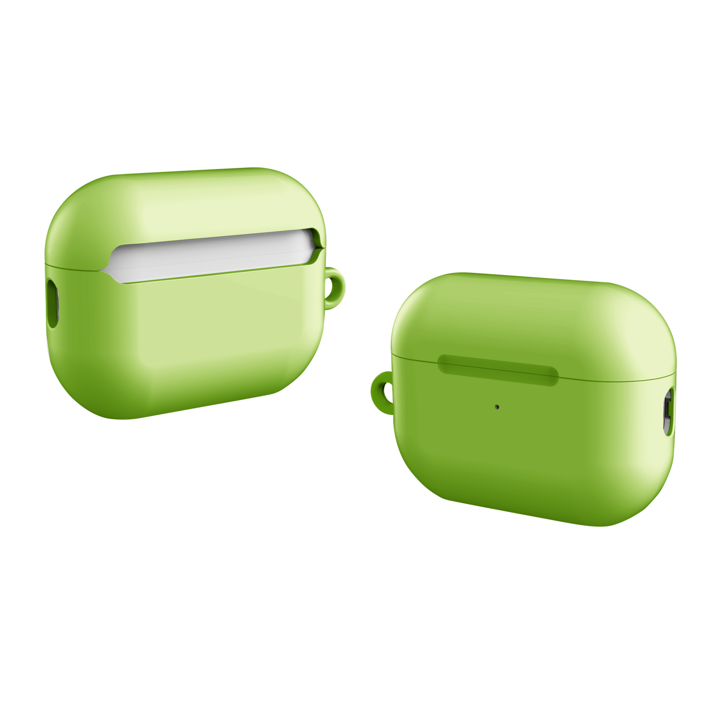 AVOCADO BLISS lime green AirPods® tough case featuring a sleek design and durable protection with an attached metal carabiner for easy portability.