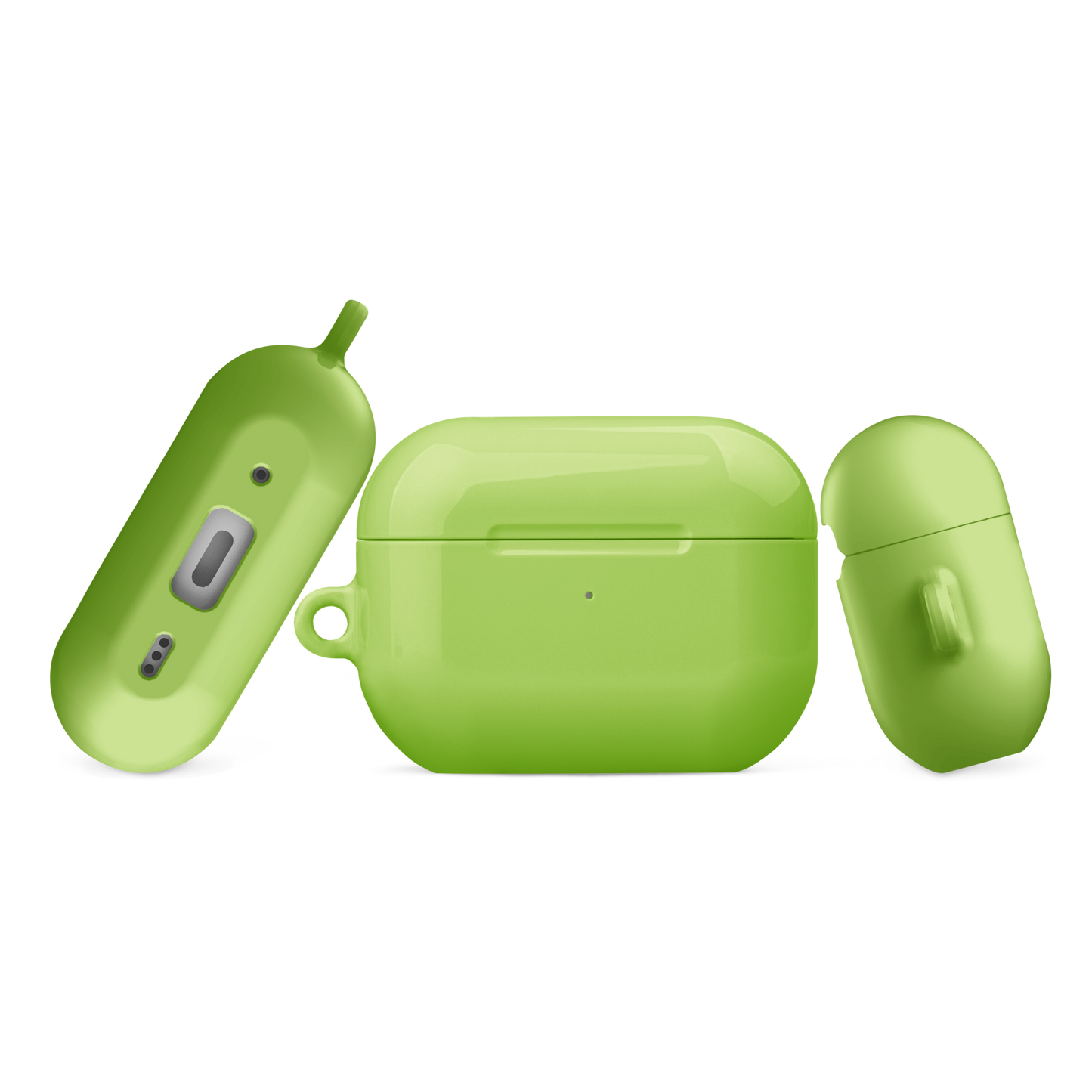 AVOCADO BLISS lime green AirPods® tough case featuring a sleek design and durable protection with an attached metal carabiner for easy portability.