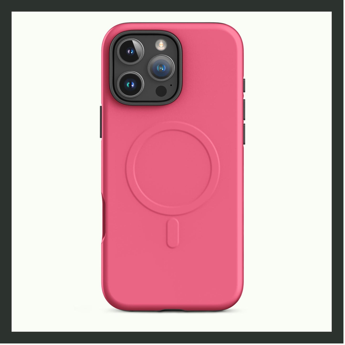 MagSafe® tough iPhone case with a vibrant solid pink design, offering dual-layer protection and a bold, stylish look.