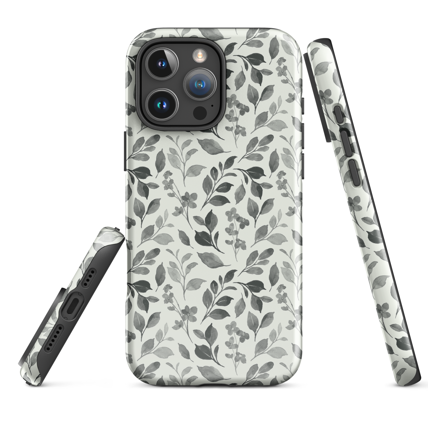 CAMILLE GREY Elegant Grayscale Floral Tough Case for iPhone®