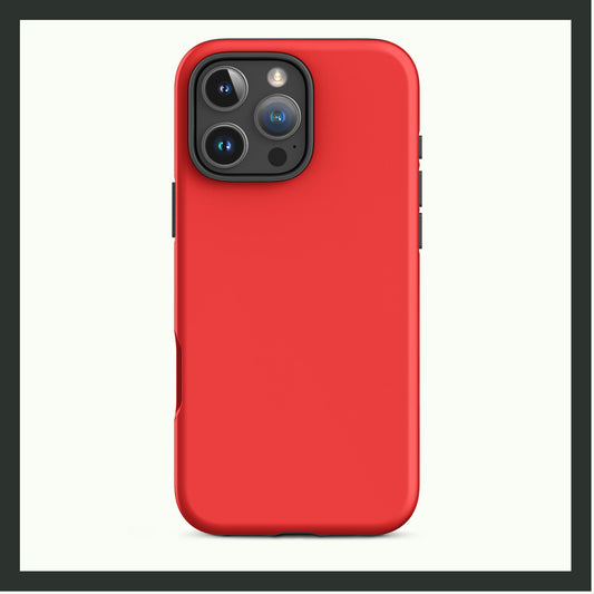 Tough iPhone case with a solid bold red design, offering dual-layer protection with a stylish and minimalistic look.