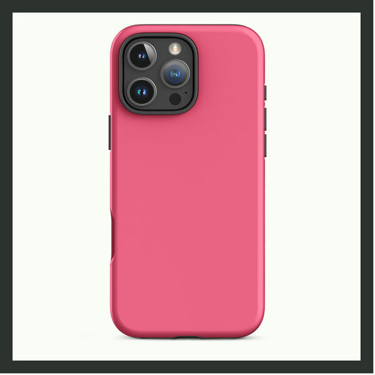 Tough iPhone case with a vibrant solid pink design, offering dual-layer protection with a bold and stylish look.