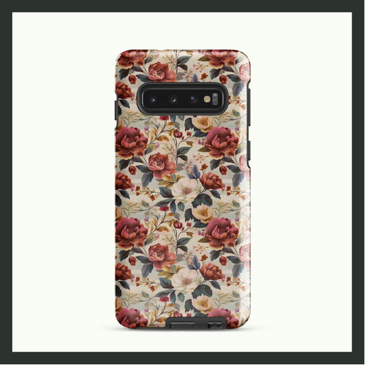 ANTIQUE BLOOM vintage floral Samsung® tough case featuring timeless pink, white, and yellow blossoms with lush greenery for stylish protection and durability.